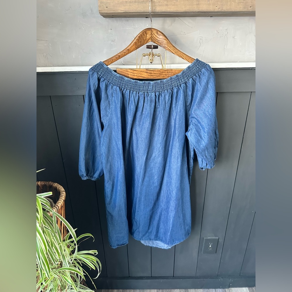 Boutique Off Shoulder Tie 3/4 Sleeve‎ Knee Length Blue Pullover Dress Plus Sz 1X - Picture 2 of 14